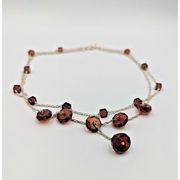 Sterling Silver 925 Baltic Amber Faceted Beads Stations Two Necklaces - Picture 3 of 16